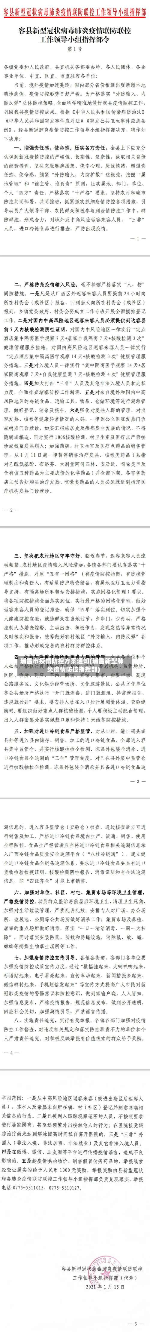 瑞昌市疫情防控方案通知(瑞昌新型肺炎疫情防控指挥部)-第1张图片